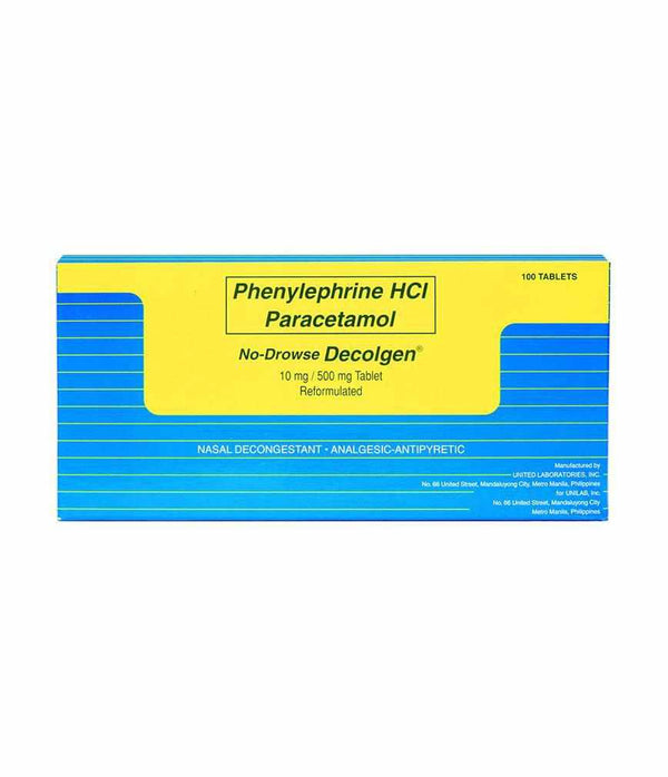Decolgen no-drowse caplet 10mg/500mg tablet 10's-Cough & Colds-UniLab-Mediclick PH