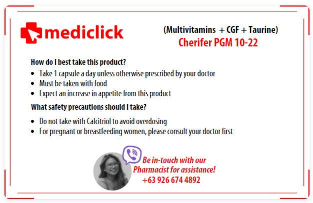 Medication note for Cherifer PGM 10-22 Teenagers with advice on taking of the supplement and safe usage with a direct connection to our pharmacist