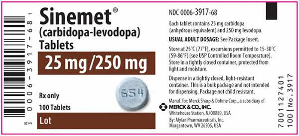 Sinemet Tablet 250mg/25mg 10's-Brain Care-Merck Sharp & Dohme/A.Menarini-Mediclick PH